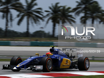 Brazilian Felipe Nasr of Sauber Martini Racing in action during second practice session of Malaysian Formula One Grand Prix at Sepang Intera...