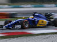 Swedish Marcus Ericsson of Sauber F1 Team in action during second practice session of Malaysian Formula One Grand Prix at Sepang Interationa...