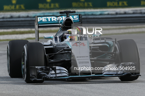 British Lewis Hamilton of  Mercedes AMG Petronas F1 Team in action during the qualifying session of the Malaysian Formula One Grand Prix at...