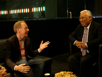Portugal's Prime Minister Antonio Costa (R ) meets with Microsofts President Brad Smith during the annual Web Summit technology conference i...
