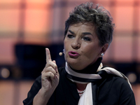 Global Optimisms Founding Partner Christiana Figueres speaks during the annual Web Summit technology conference in Lisbon, Portugal on Novem...