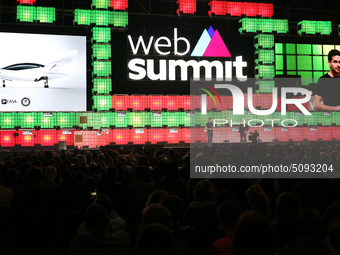 Lilium Aviations CEO/President Daniel Wiegand delivers a speech during the annual Web Summit technology conference in Lisbon, Portugal on No...