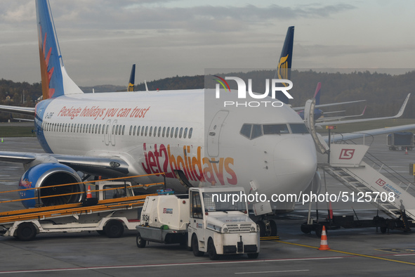 A view of Jet2holidays company plane seen at Krakow's Jean Paul 2 airport.On Tuesday, November 12, 2019, in Krakow, Lesser Poland Voivodesh... by Artur Widak/NurPhoto