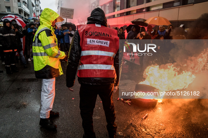 Health Professionnals From Public Hospitals Protest In Lyon