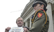 A Proclamation reader Captain Kate Hanrahan and Taoiseach Enda Kenny during the solemn cer...