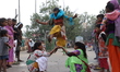Homeless kids play outside a Temple in Old Delhi India on 23 November 2019 