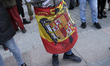 Far-right group Falange members hold a giant banner reading ''Fo Spain unity'' during a de...
