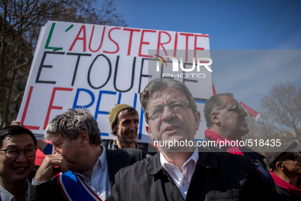 Jean Luc Melanchon during a protest as part of a national mobilization against the government's austerity measures and for alternatives refo...
