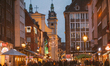 A view of the illuminated Christmas market at the Old Town Square In Dusseldorf, Germany o...