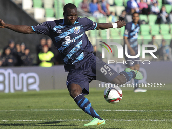 Porto's Cameroonian forward Vincent Aboubakar kicks the ball during the Premier League 2014/15 match between Rio Ave FC and FC Porto at Rio...
