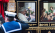 British Queen Elizabeth II travels in a horse-drawn state coach to the Houses of Parliamen...