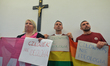Local LGBT activists seen protesting during the debate 'LGBT ideology and gender. Experien...