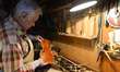 Former theatre actor and long time artist and luthier, Jozef Gmyrek (age 71), repairs a vi...