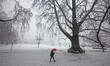 A man walks  in Srinagar as heavy snowfall continues across Kashmir on December 13, 2019.F...
