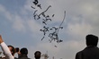 Congress party workers release Black Balloons as a part of protest against the BJP Governm...