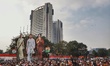 Cutouts of Congress leaders,  Priyanka Vadra Gandhi,  Rahul gandhi and Sonia Gandhi are In...