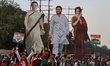 Cutouts of Congress leaders,  Priyanka Vadra Gandhi,  Rahul gandhi and Sonia Gandhi are In...
