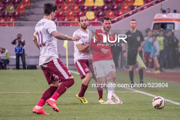 April 11, 2015: Marius Niculae #29 the team captain of Dinamo Bucharest, Cristian Sapunaru L and Joao Amaral Marques Coimbra #28 of Rapid Bu...