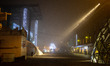 Fog in the city center of the Dutch town of Eindhoven. Low temperature, cold winter weathe...