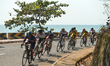 The peloton in action during the third stage of the inaugural Cambodia Bay Cycling Tour, a...