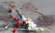 Flowers at the murder scene pro-Russian journalist Oles Buzyna, 45, after he was shot dead...