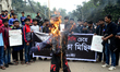 Dhaka University students set fire to the effigy of a rapist demand to hang the rapist of...