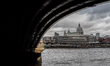 View of the dome of St Paul's Cathedral from the south bank of river Thames, London on Jan...