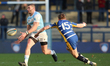  Johnny Williams of Newcastle Falcons in action with James Robins of Yorkshire Carnegie  d...