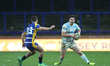  Tim Swiel of Newcastle Falcons of Newcastle Falcons in action with James Magee of Yorkshi...