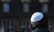 A participant wearing a kippah seen in Auschwitz I former Nazi concentration camp, during...