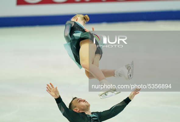 Anna Vernikov and Evgeni Krasnopolski of Israel    in action during Pairs Free Skating at ISU European Figure Skating Championships in  Stei... by Ulrik Pedersen/NurPhoto