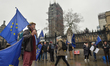 EU supporters seen during a protest outside the Houses of Parliament in London.On Wednesd...