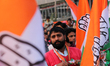 Supporters of Congress party during Rahul Gandhi and Priyanka Gandhi's campaign rally ahea...