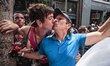 Two parade goers enjoy a kiss on Christopher Street during the 2013 New York City Pride Pa...