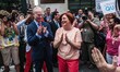 CHRISTINE QUINN with TIM GUNN enjoy a light moment before the beginning of New York City's...