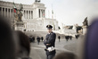 A policeman stands in front of Vittorio Emanuele monument during the ceremony that marks I...