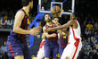 Juan Carlos Navarro and Bryant Dunston in the match between FC Barcelona and Olympiacos, f...