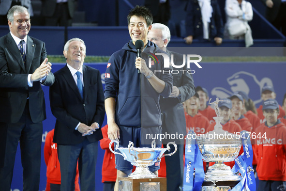 BARCELONA -23 april- SPAIN: Pablo Andujar and Kei Nishikori celebrations  in the final to the Barcelona Open Banc Sabadell, 26 april 2015. P...