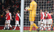 Pierre-Emerick Aubameyang (Arsenal) celebrates his goal with team mates his  goal  1:1 dur...