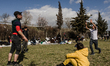 Children are seen playing football on improvise football place near the bus station of Edi...