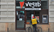A Glovo currier seen outside Vegan Kebab in Krakow's center. The Ministry of Health annou...