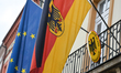 A German and EU flags outside a closed German Consulate in Krakow's Old Town.The Ministry...