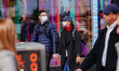 A view of people wearing masks on the streets of New York City  amid Coronavirus Outbreak...