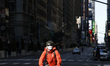 Lone bicyclist rides south on 7th avenue, in New York, United States, on March 24, 2020....