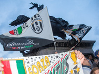 Juventus supporter  rejoice on 2nd May in S. Carlo Square of Turin, Italy,  for   winning   the italian league with 4 match in advance. (