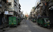 View of deserted roads besides the closed Grand Mosque of Delhi Jama Masjid on the first d...