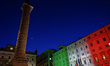 Palazzo Chigi in  Rome, Italy, on April 26, 2020. The three colours of the Italian flag, g...