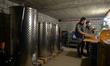 Joanna and Marcin from the Amonit Vineyard, packing 2018 bottles inside a wine cellar.The...