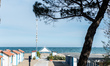 A view of closed bathhouse in Lido di Venezia. Public beach opened the 4th of May in Venet...
