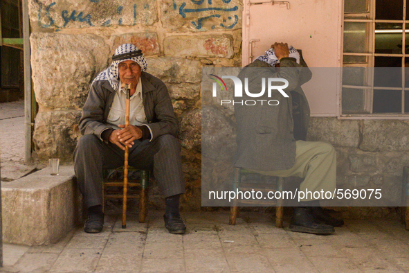 Old men resting in the shadow in Hebron, Palestine, May 6th 2015.  